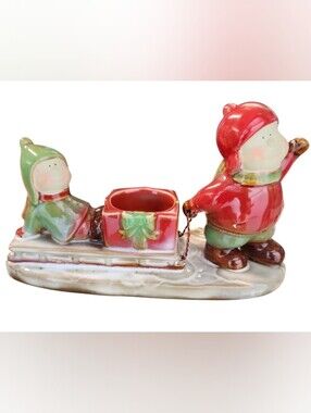 Yankee Candle Tea Light Holder by Ronnie Walter KIDS WITH SLED Christmas Winter